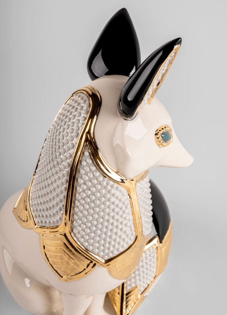 Lladró - Fox Jewel Sculpture in porcelain showcasing intricate gold and pearl detailing.