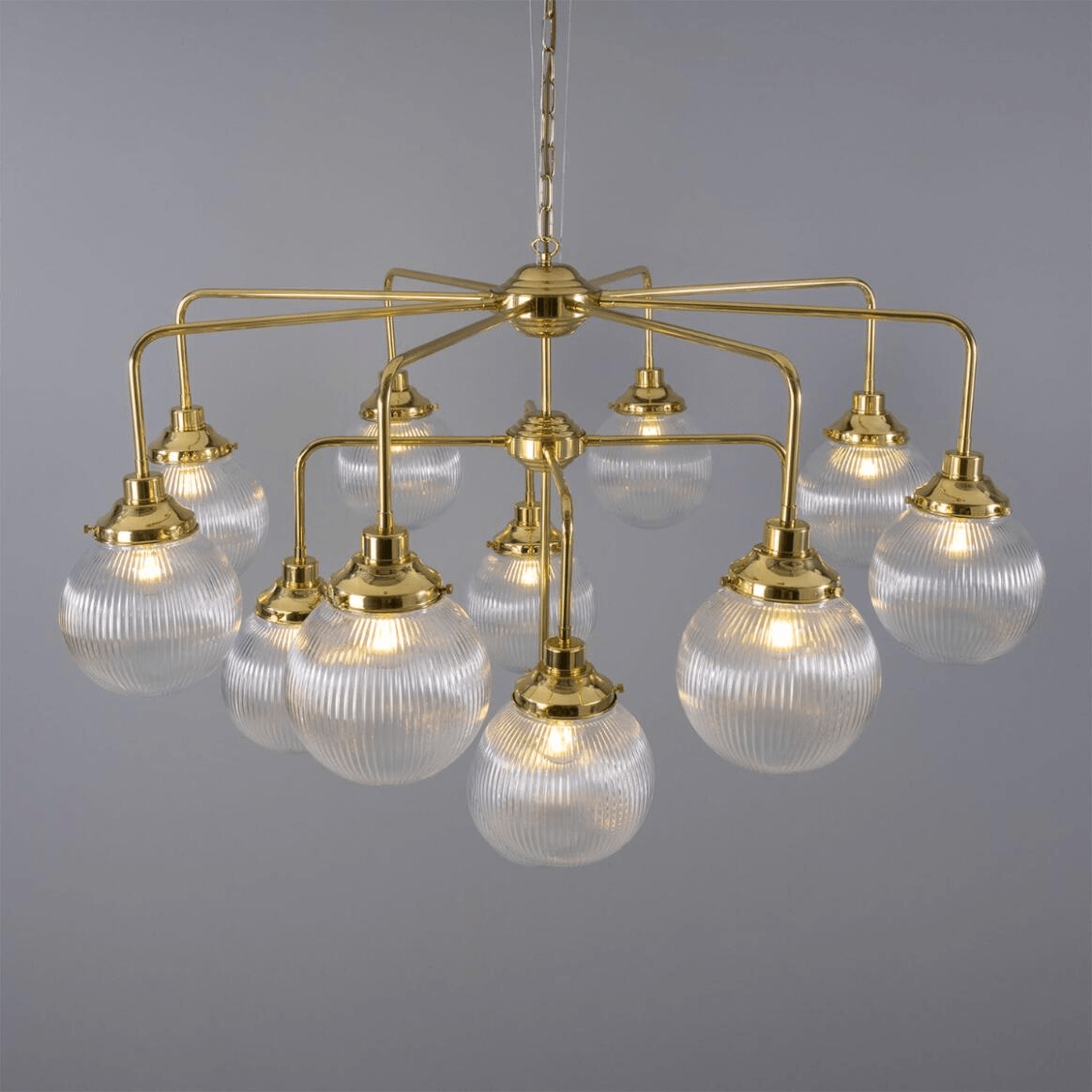 Mullan Genoa 13 Light Prismatic Glass Chandelier 124cm IP20 - Polished Brass Finish