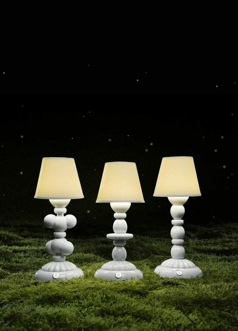 Lladró - Cactus Firefly Table Lamp - White collection featuring three elegant porcelain table lamps.