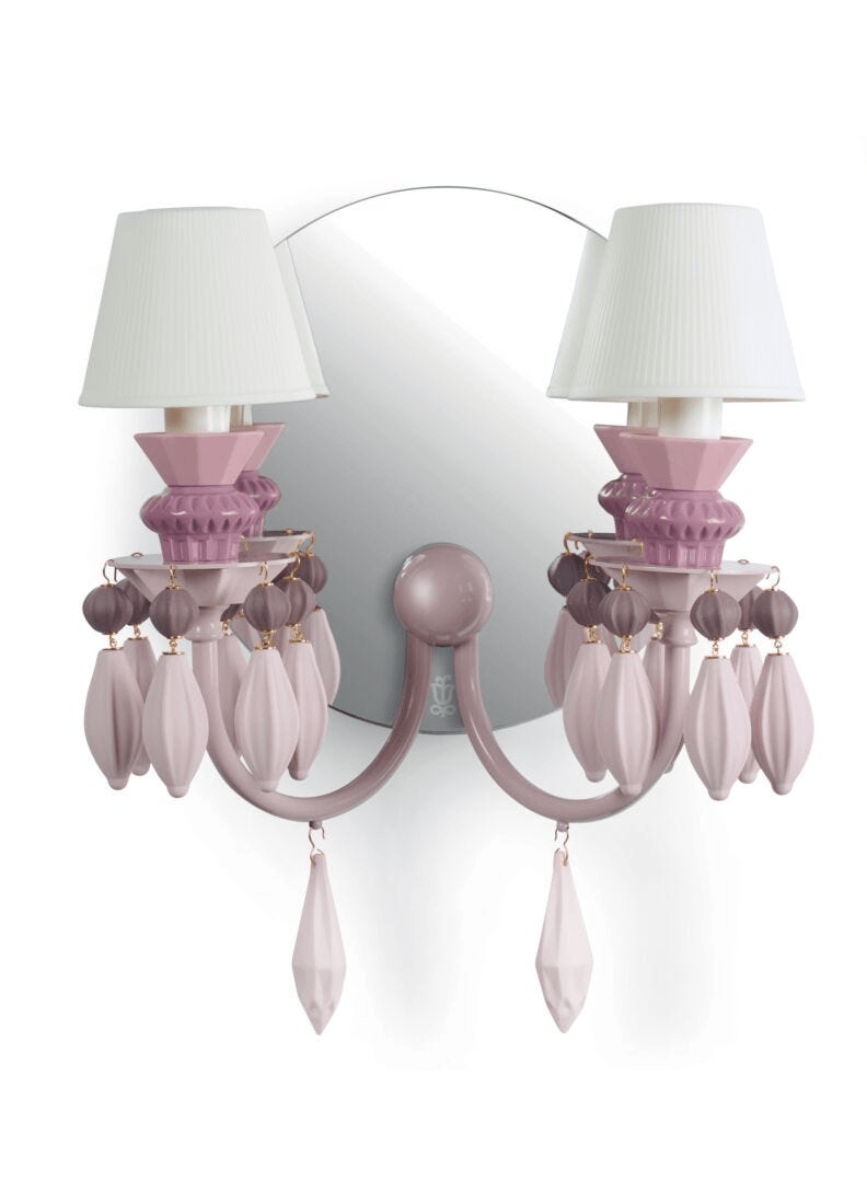 Lladró - Belle de Nuit 2 Lights Wall Sconce - Pink with porcelain details and elegant design