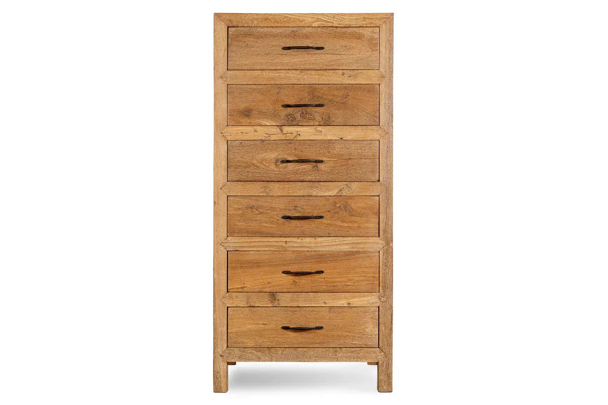 Nkuku - Iya Reclaimed Wood Tall Boy Chest of Drawers - Natural