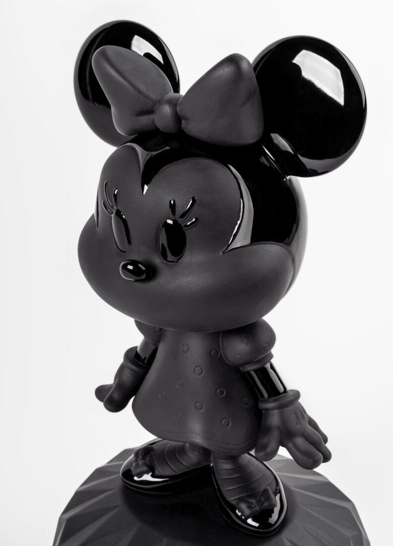 Lladró - Minnie Total Black Sculpture in porcelain, showcasing a modern design of the iconic character.