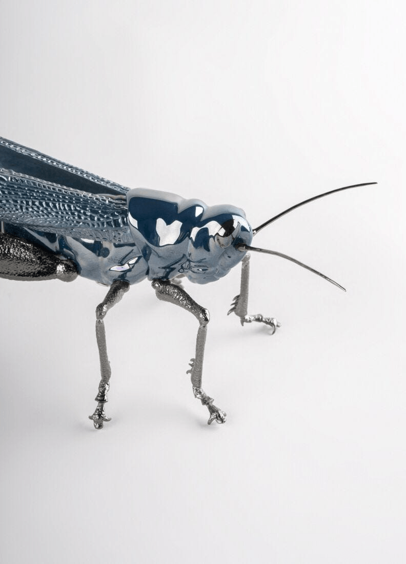 Lladró - Grasshopper Figurine in glazed porcelain with deep blue pearly luster and turquoise accents.