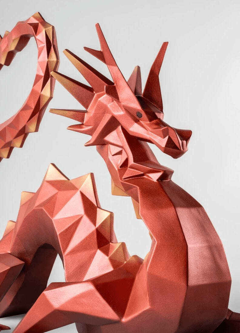 Lladró - Dragon Sculpture - Limited Edition showcasing a porcelain dragon with a geometric design.