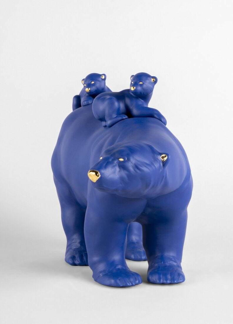 Lladró - Mummy Bear and Babies ( Blue-Gold ) Sculpture - Limited Edition