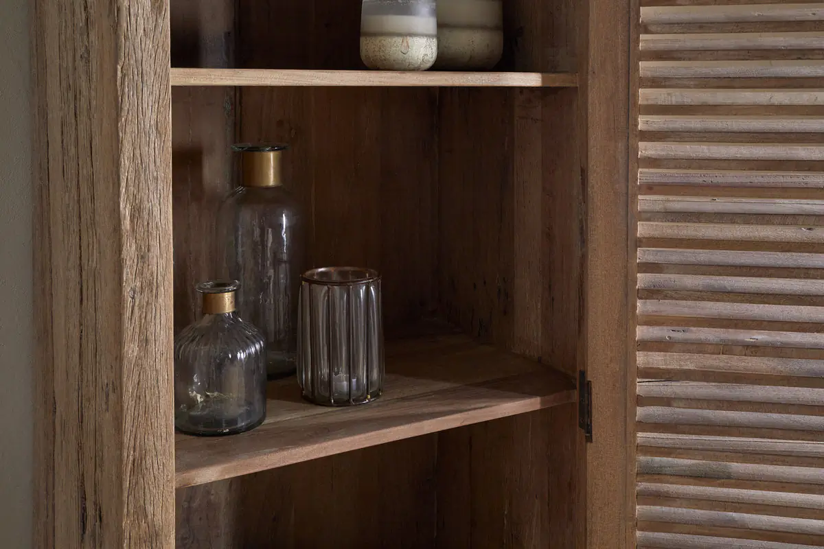 Nkuku - Ibo Reclaimed Wood Slatted Tall Cabinet - Natural