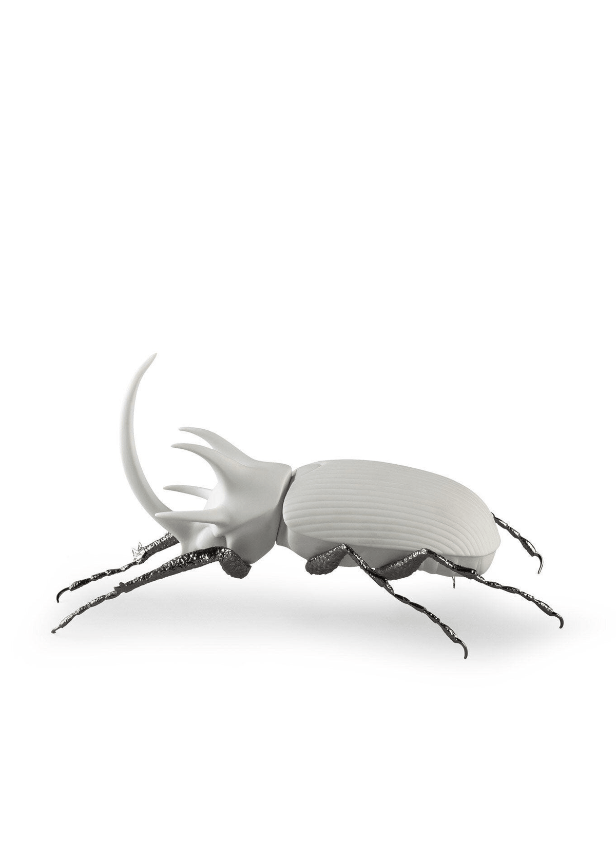 Lladró - Rhinoceros Beetle Figurine - Matte White in porcelain with brass legs and graphite finish.