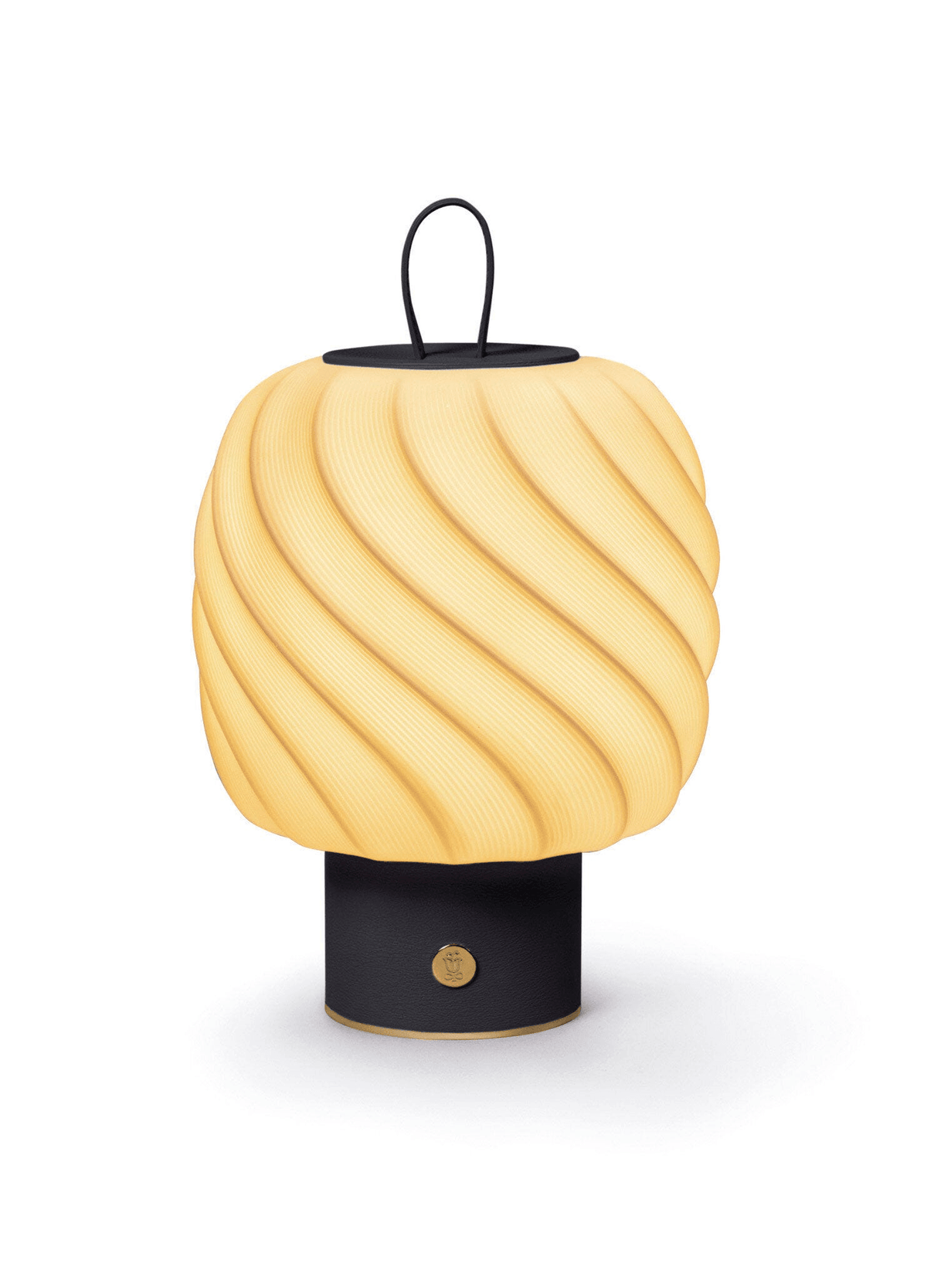 Lladró - Ice Cream Portable Lamp - Medium - Black. Cordless Lladro Porcelain LED lamp with glowing lines and black base.