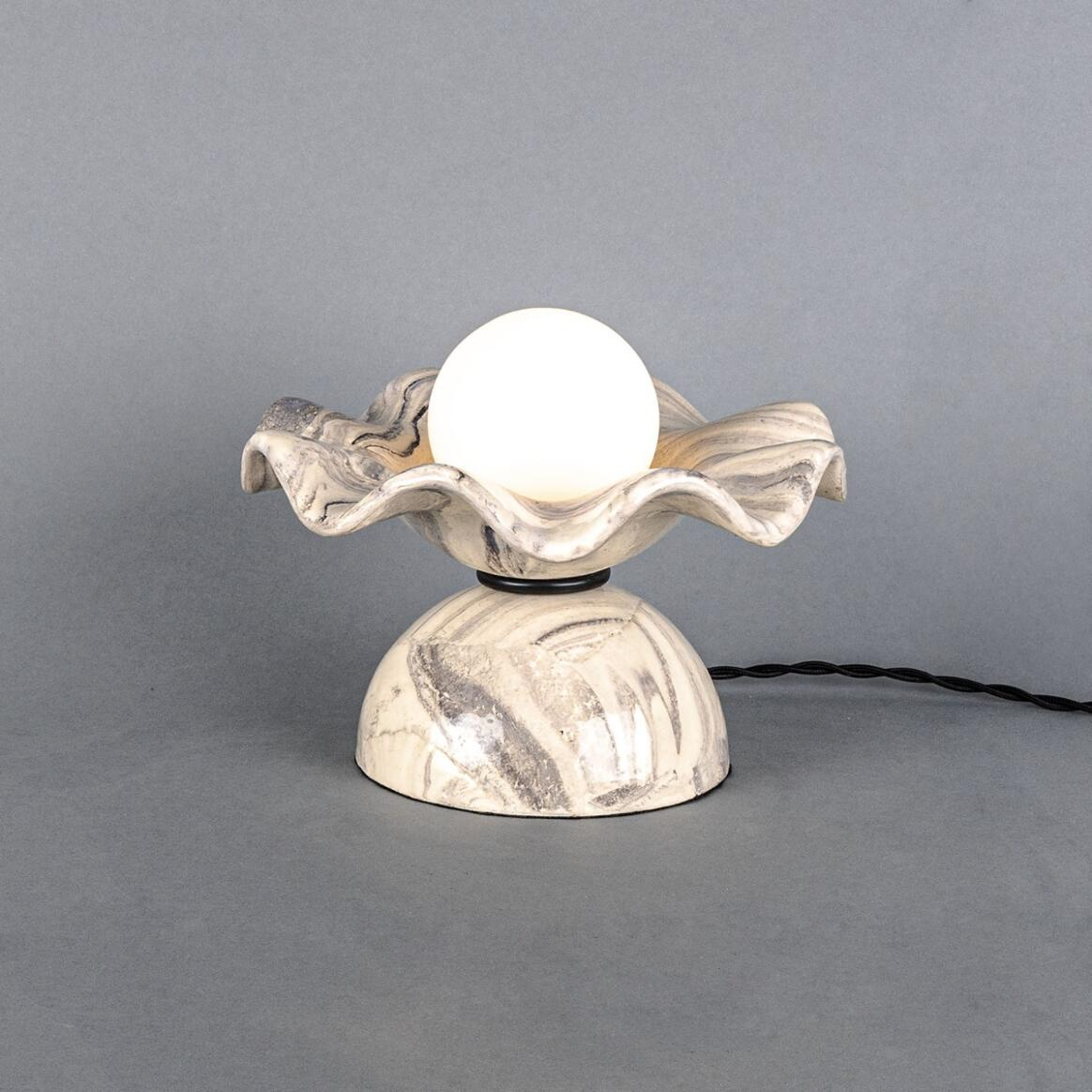 Mullan Rivale Table Lamp with Wavy Marbled Ceramic Shade - Powder Coated Matte Black Finish