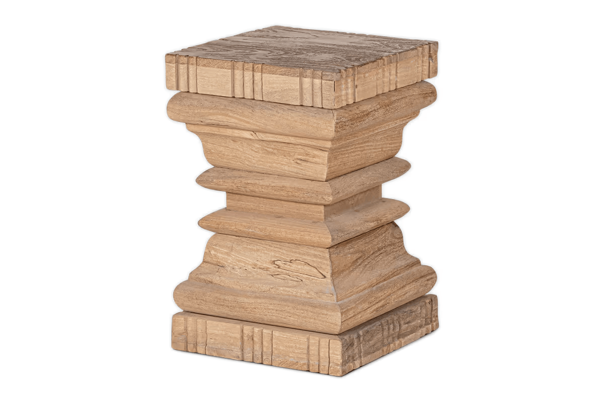 Nkuku - Disha Carved Mango Wood Side Table - Natural