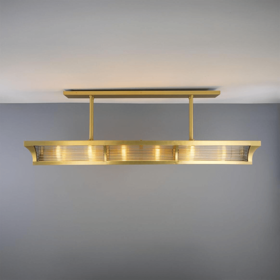 Mullan Lestrade Prismatic Linear Brass Island Chandelier 192cm IP20 - Satin Brass Finish