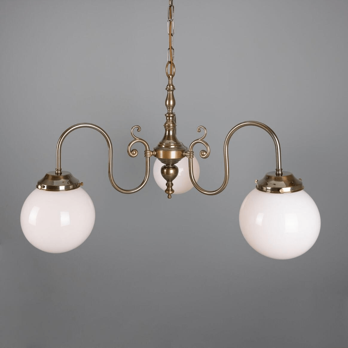 Mullan Eldron Traditional Chandelier with Opal Globes Three-Arm - Antique Brass Finish