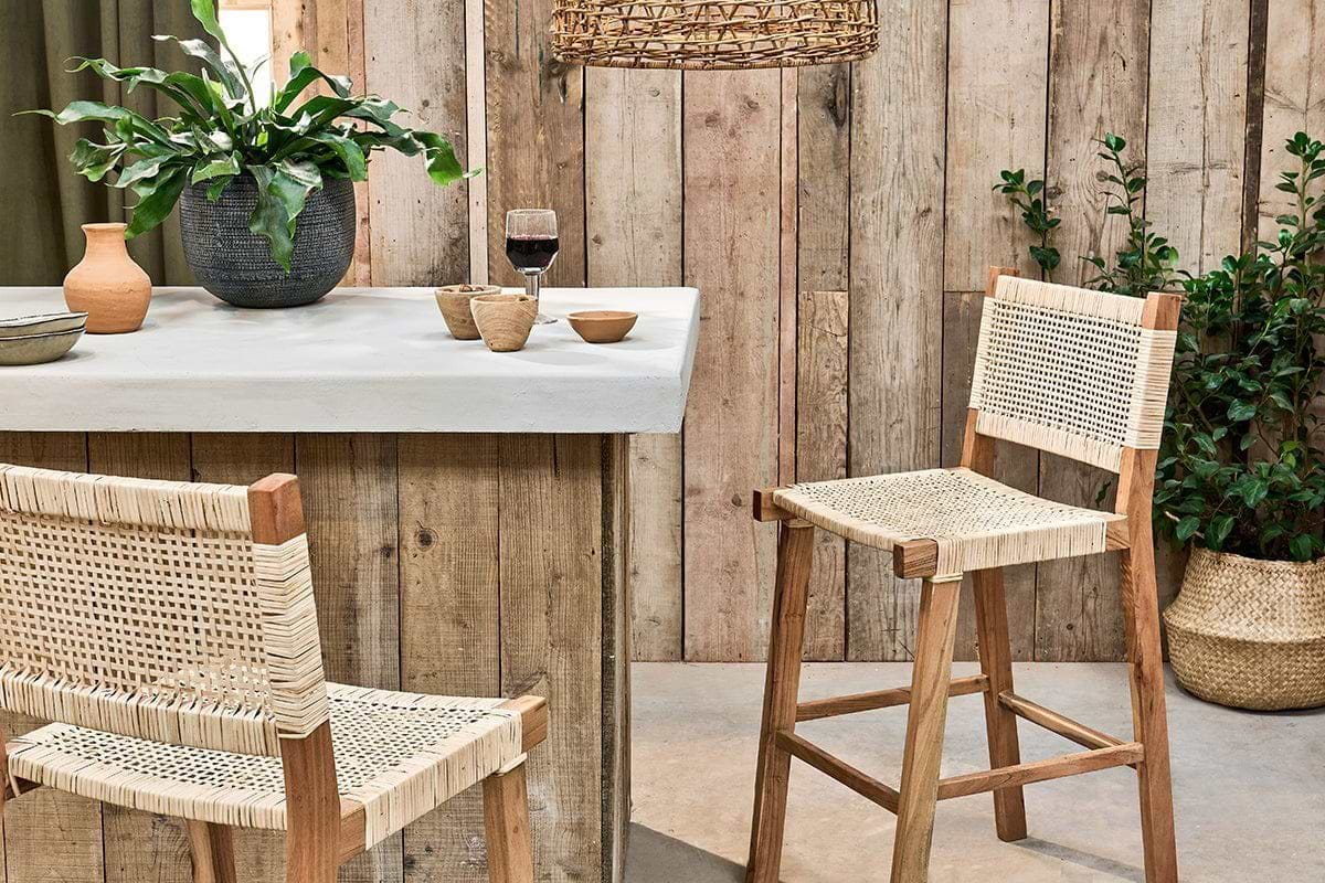 Nkuku - Madrisana Acacia & Rattan Bar Stool