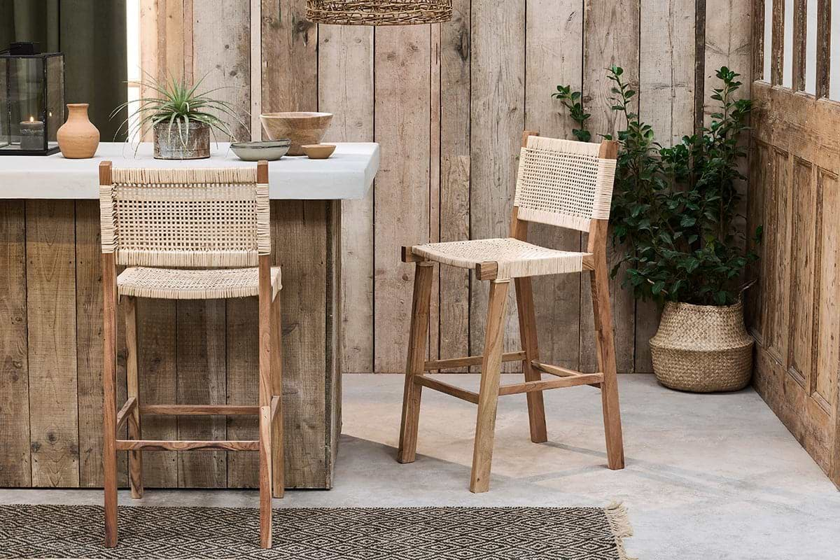Nkuku - Madrisana Acacia & Rattan Bar Stool