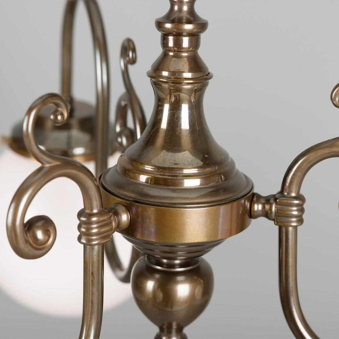 Mullan Eldron Traditional Chandelier with Opal Globes Three-Arm - Antique Brass Finish