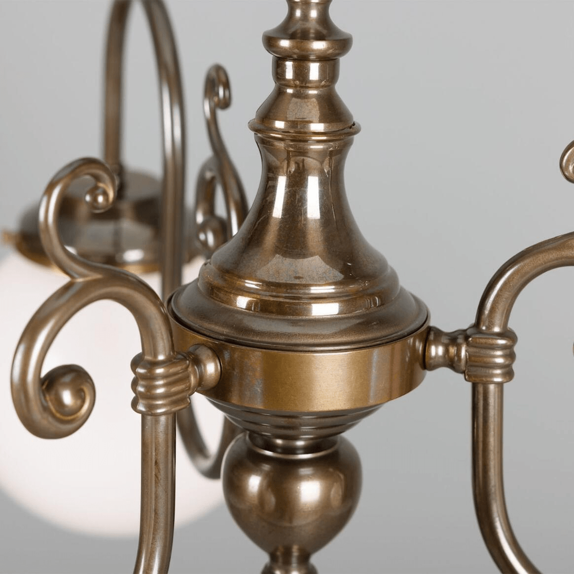 Mullan Eldron Traditional Chandelier with Opal Globes Three-Arm - Antique Brass Finish