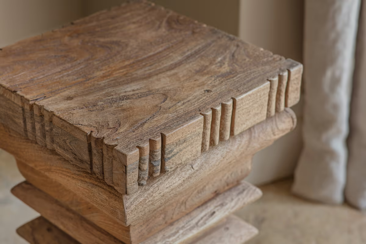 Nkuku - Disha Carved Mango Wood Side Table - Natural