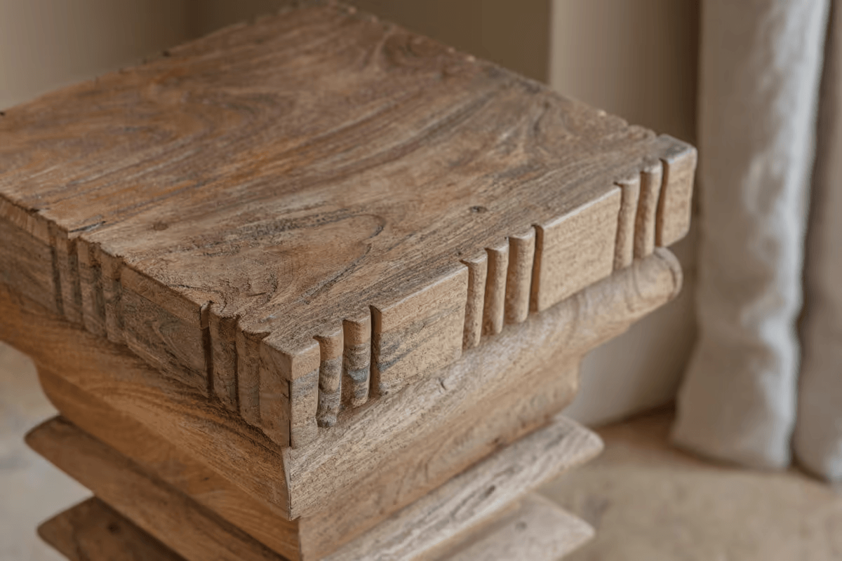Nkuku - Disha Carved Mango Wood Side Table - Natural