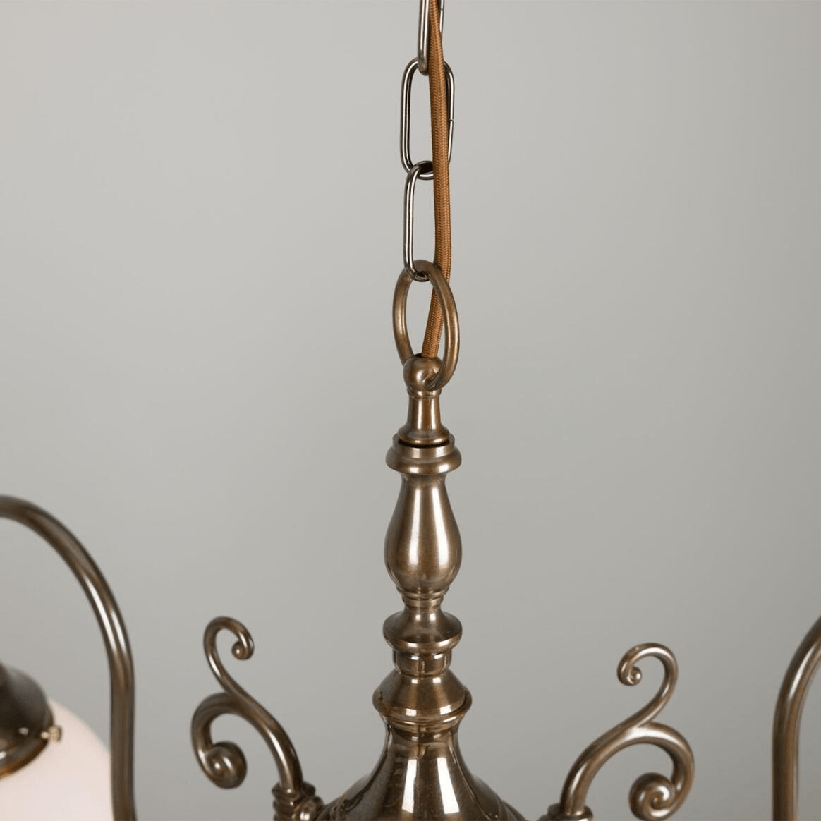 Mullan Eldron Traditional Chandelier with Opal Globes Three-Arm - Antique Brass Finish