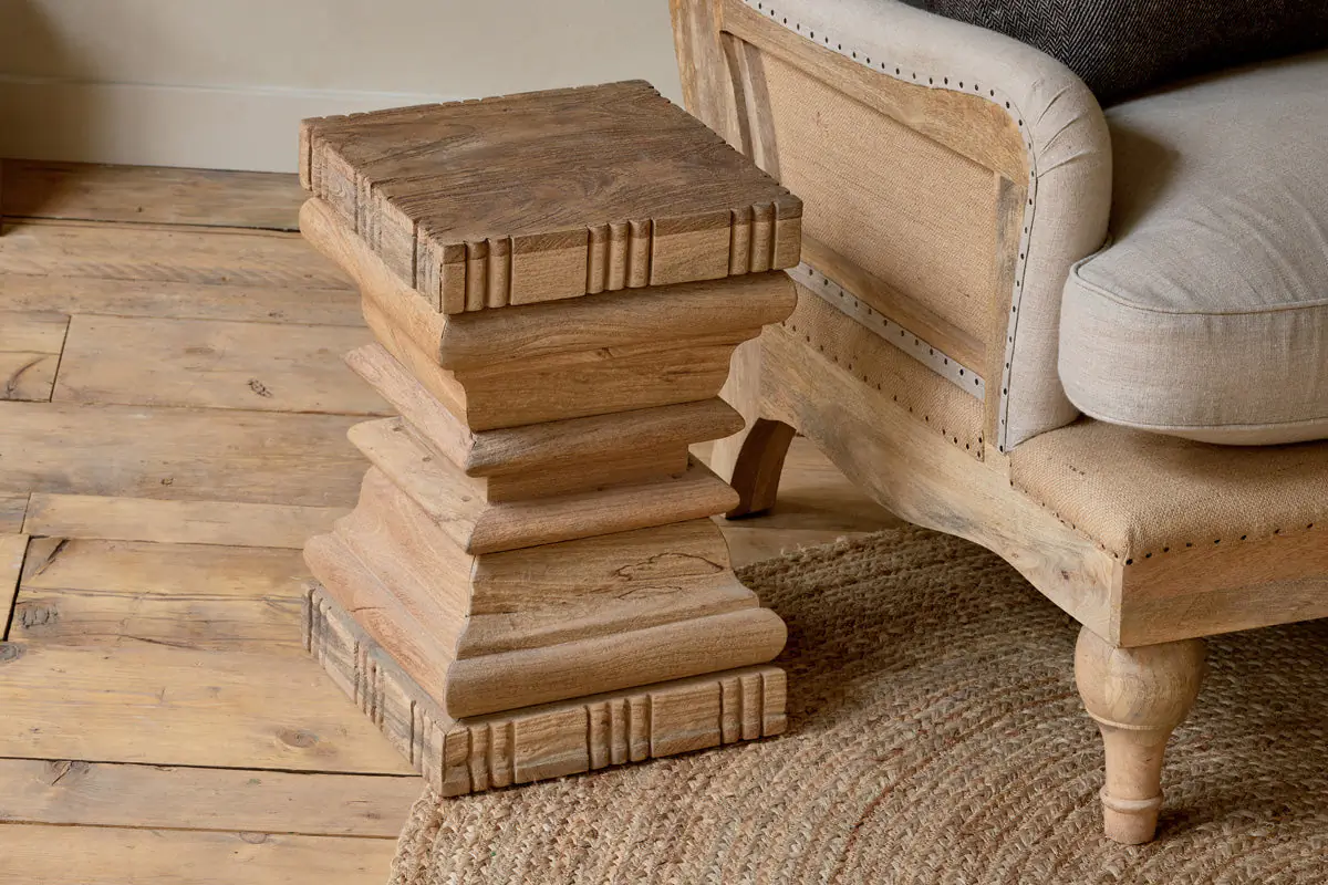 Nkuku - Disha Carved Mango Wood Side Table - Natural