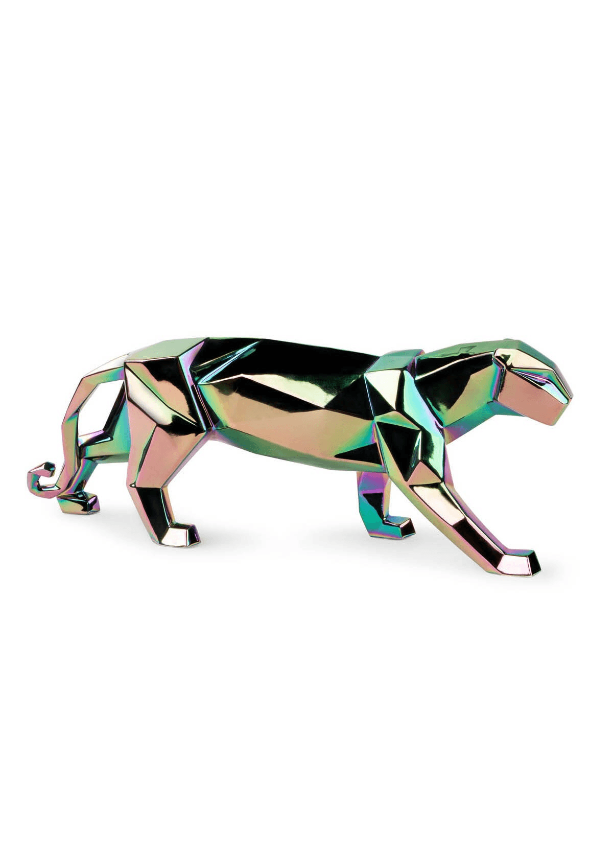 Lladró - Panther Sculpture - Iridiscent, iridescent porcelain panther sculpture from the Origami collection.