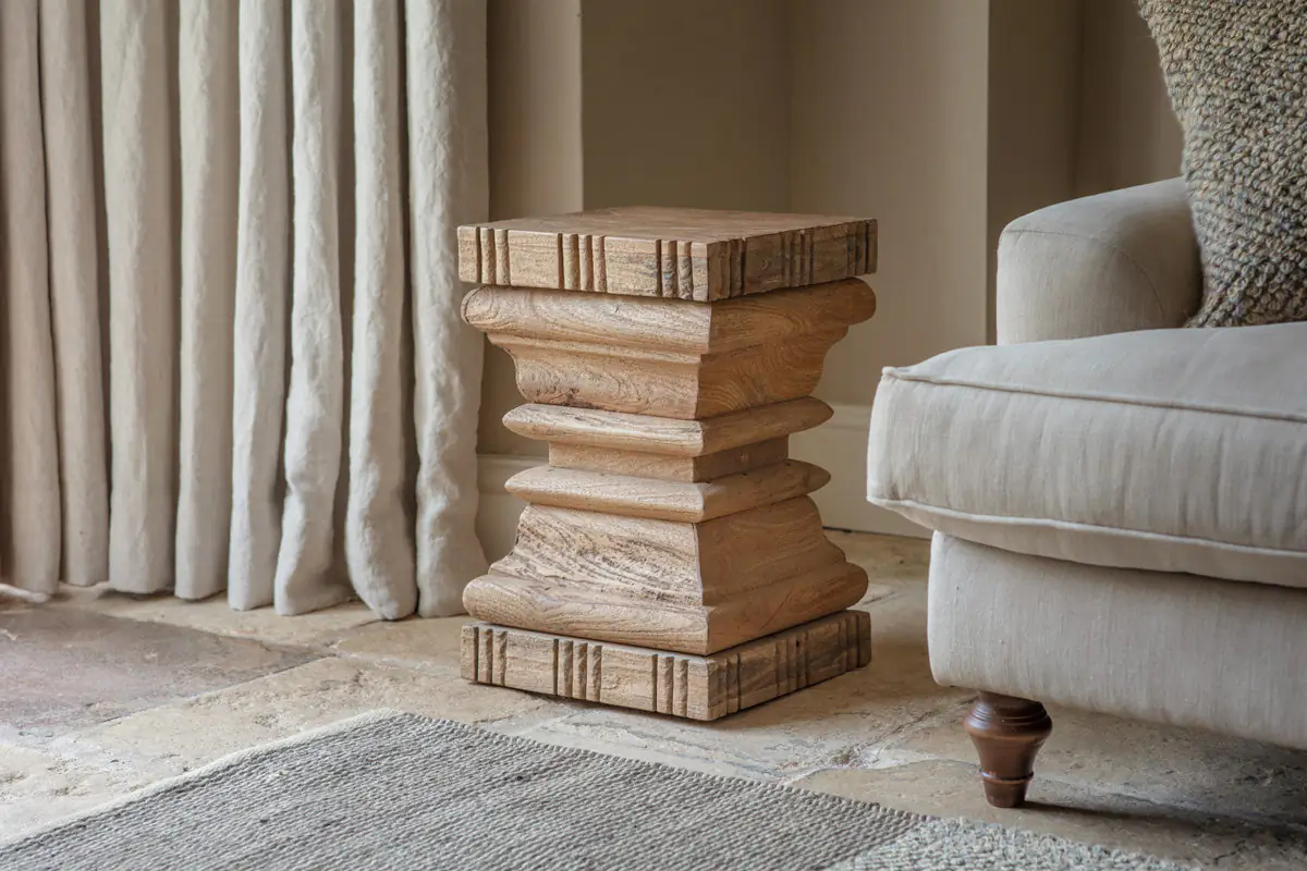 Nkuku - Disha Carved Mango Wood Side Table - Natural