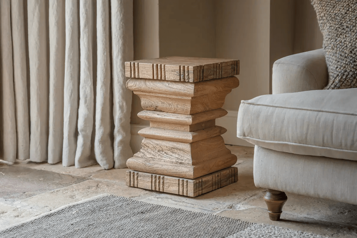 Nkuku - Disha Carved Mango Wood Side Table - Natural
