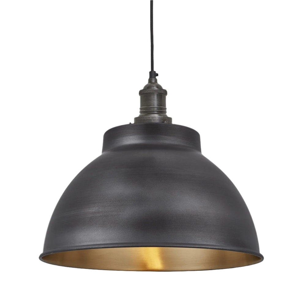 Industville - Brooklyn Dome Pendant Light - 13 Inch - Pewter & Brass Shade - Pewter Pendant Holder