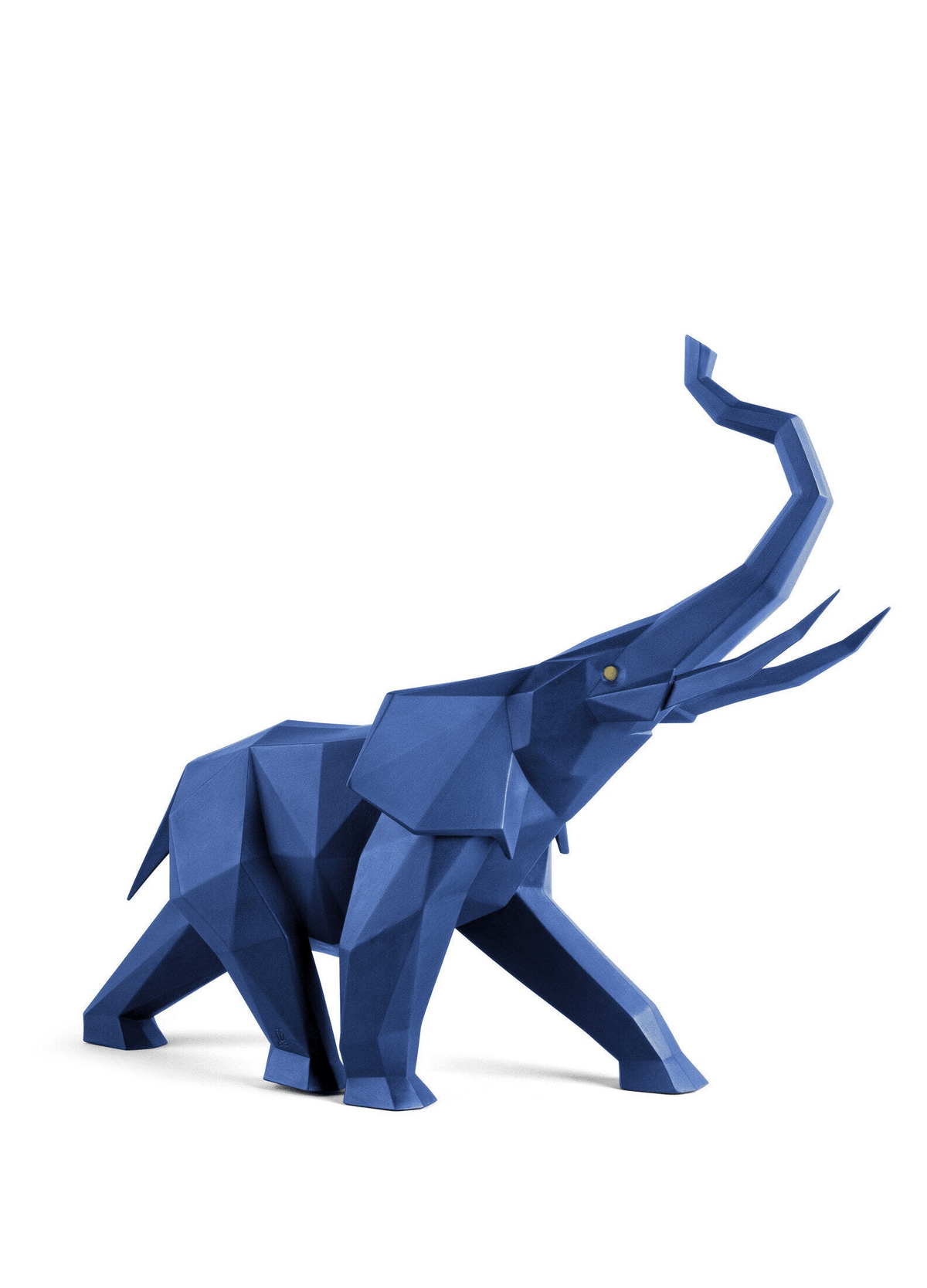 Lladró - Elephant Sculpture - Blue, a porcelain piece symbolizing good luck and prosperity in a geometric design.