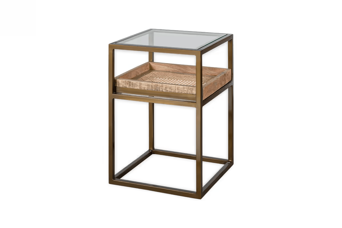 Nkuku - Luzon Iron & Mango Wood Display Side Table - Brass