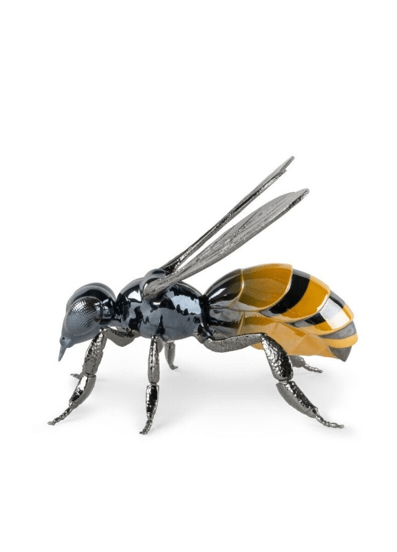 Lladró - Bee Sculpture, intricately crafted porcelain bee with metallic and pearly lusters, showcasing its vibrant colors.