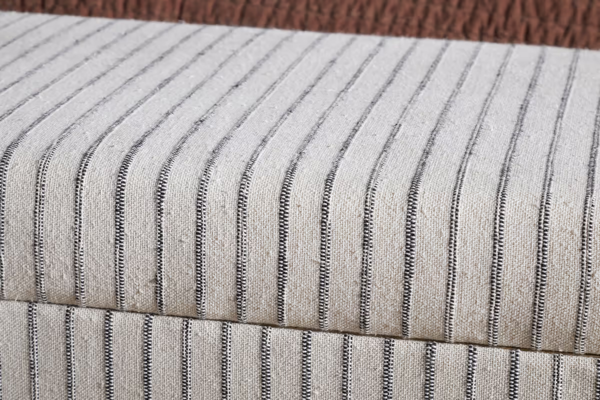 Nkuku - Sanja Stripe Cotton & Linen Upholstered Storage Bench - Grey