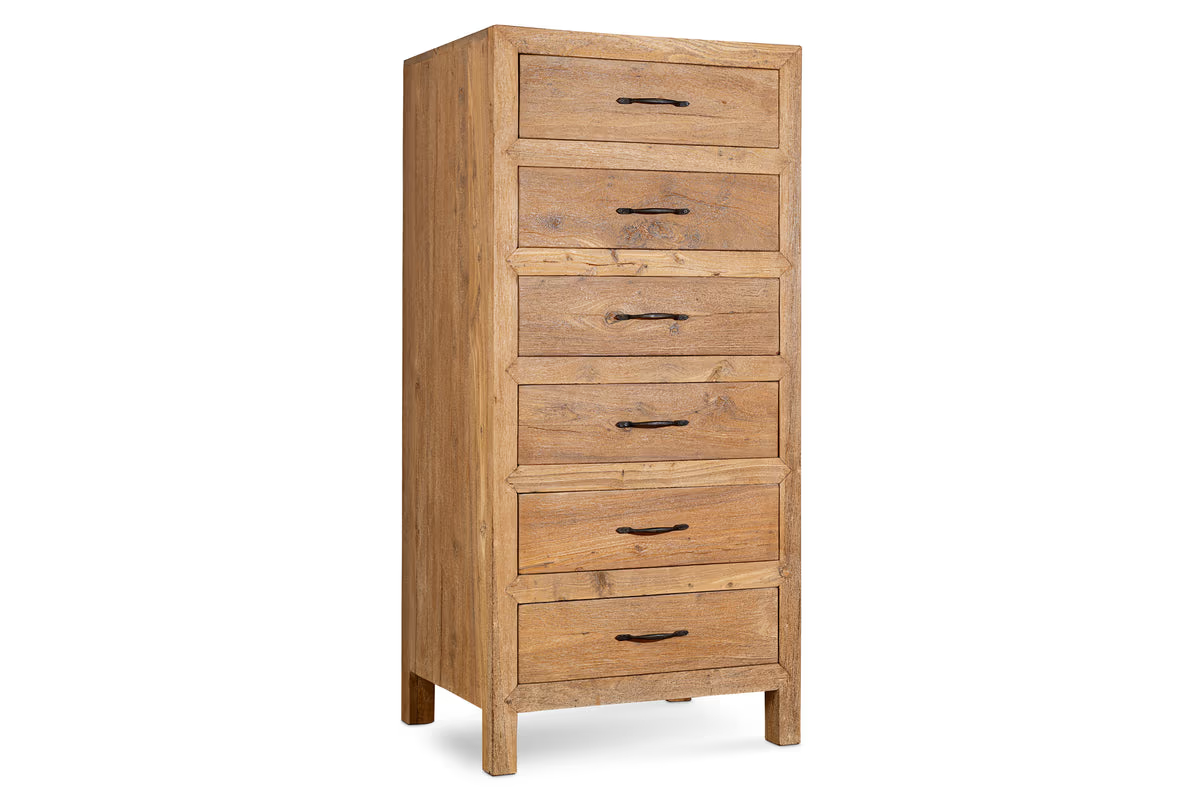 Nkuku - Iya Reclaimed Wood Tall Boy Chest of Drawers - Natural