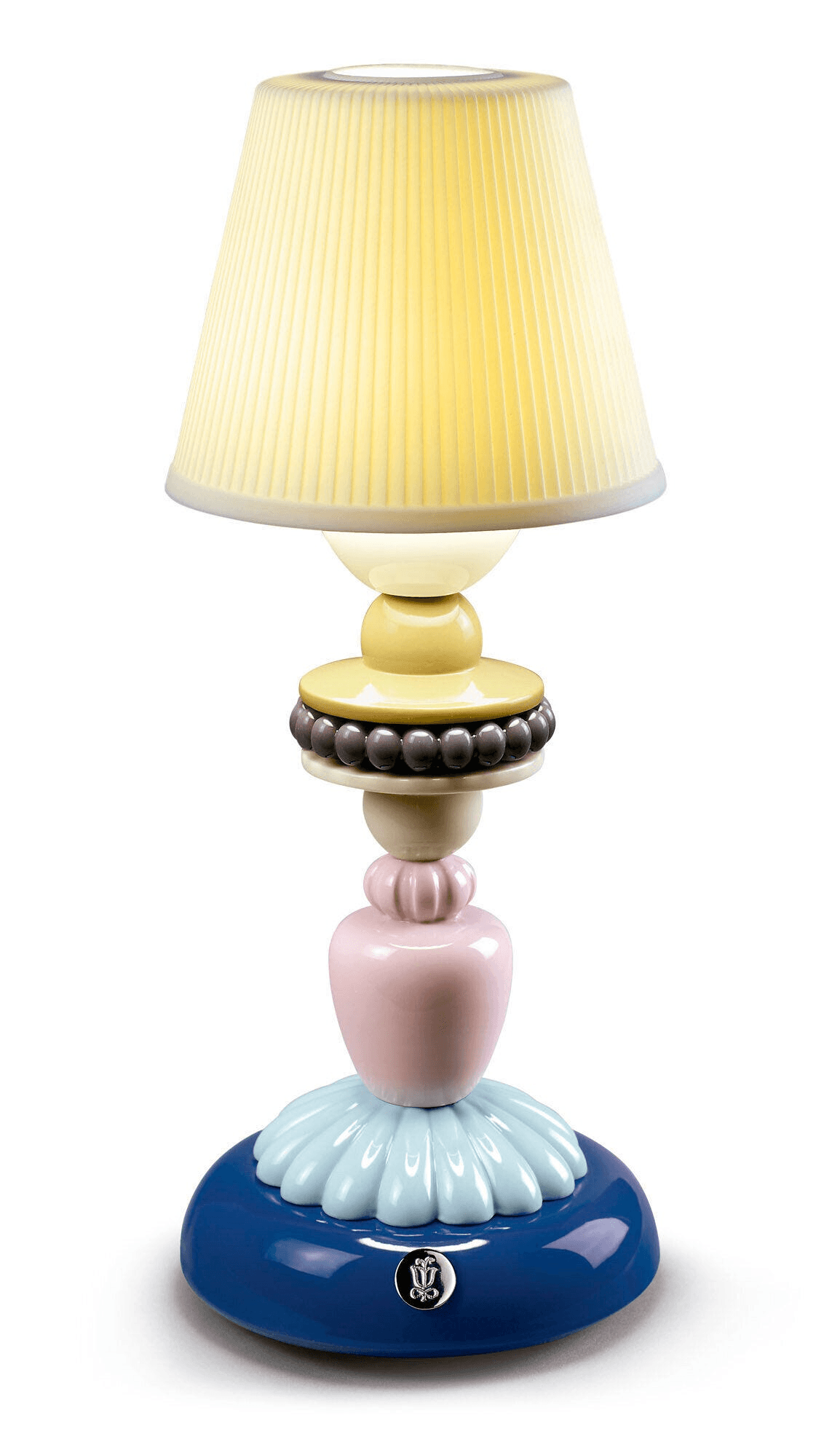 Porcelain Lladro wireless Lladró - Sunflower Firefly Table Lamp - Blue with pleated shade
