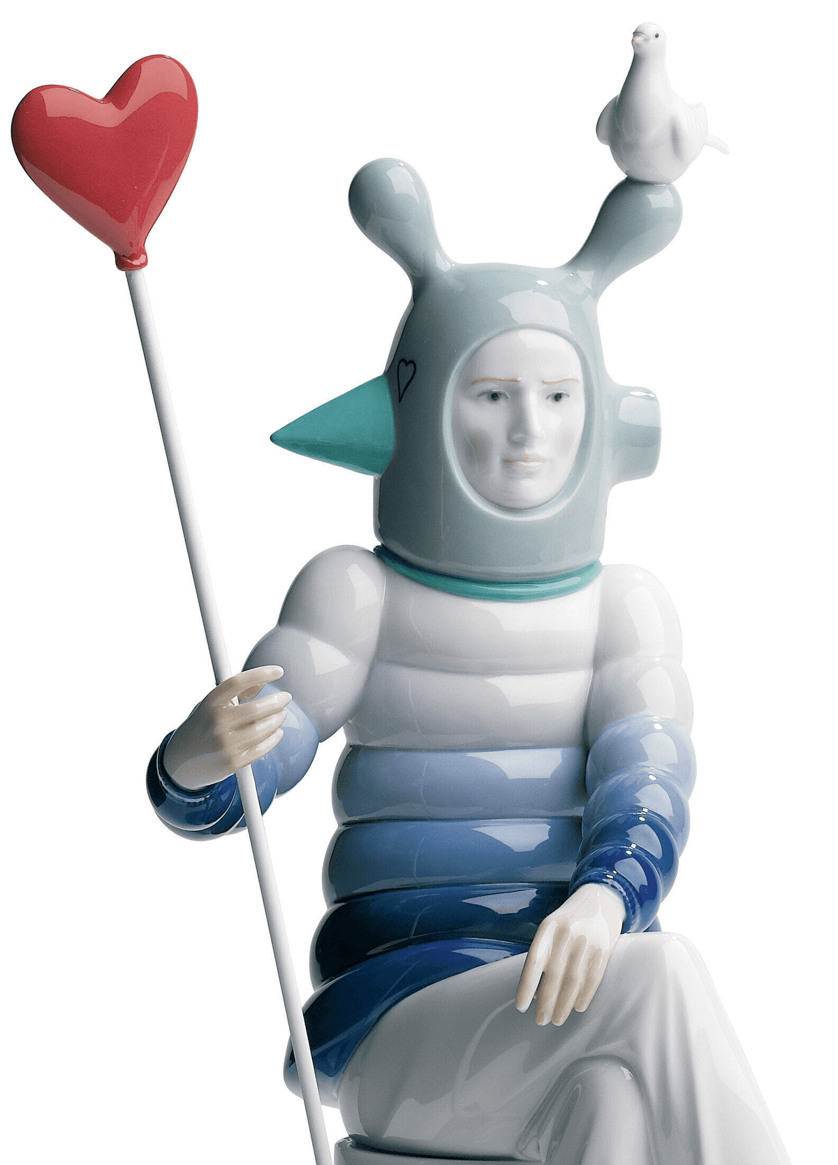 Lladró - The Lover I Sculpture, whimsical porcelain figure with heart and bird design, showcasing love and fantasy.