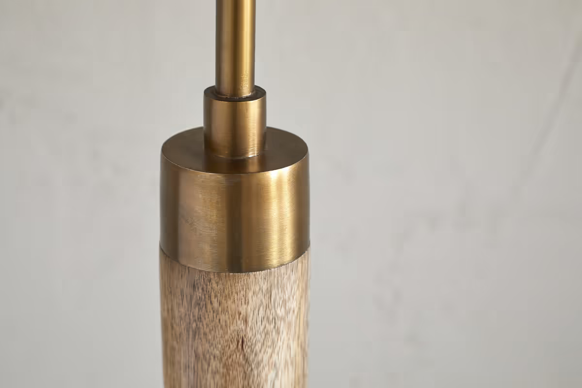 Nkuku - Kera Wood & Metal Floor Lamp - Antique Brass & Natural