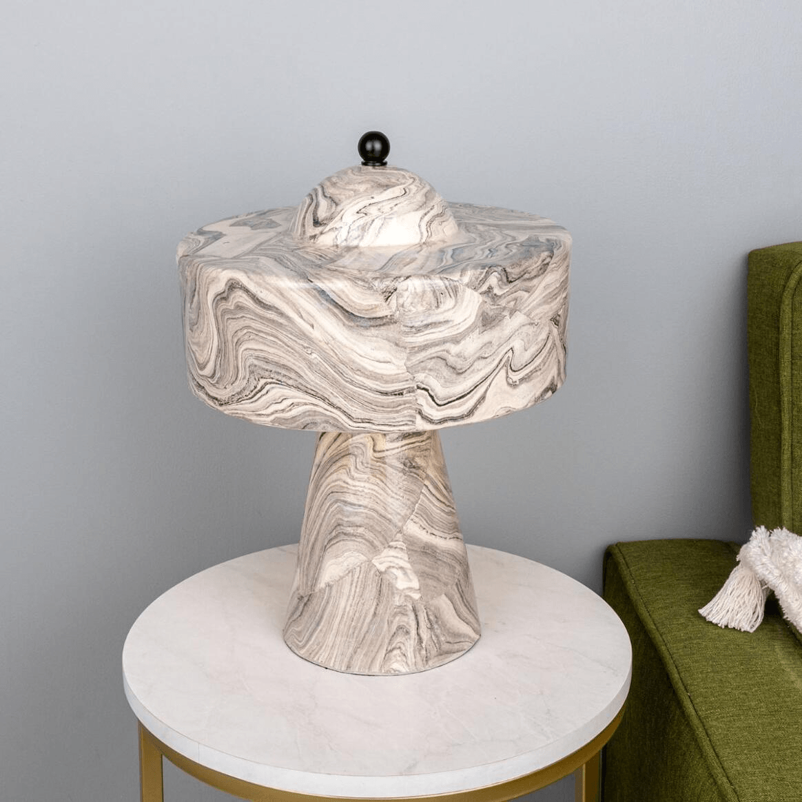 Mullan Seville Marbled Ceramic Mid-Century Modern Table Lamp - Powder Coated Matte Black Finish