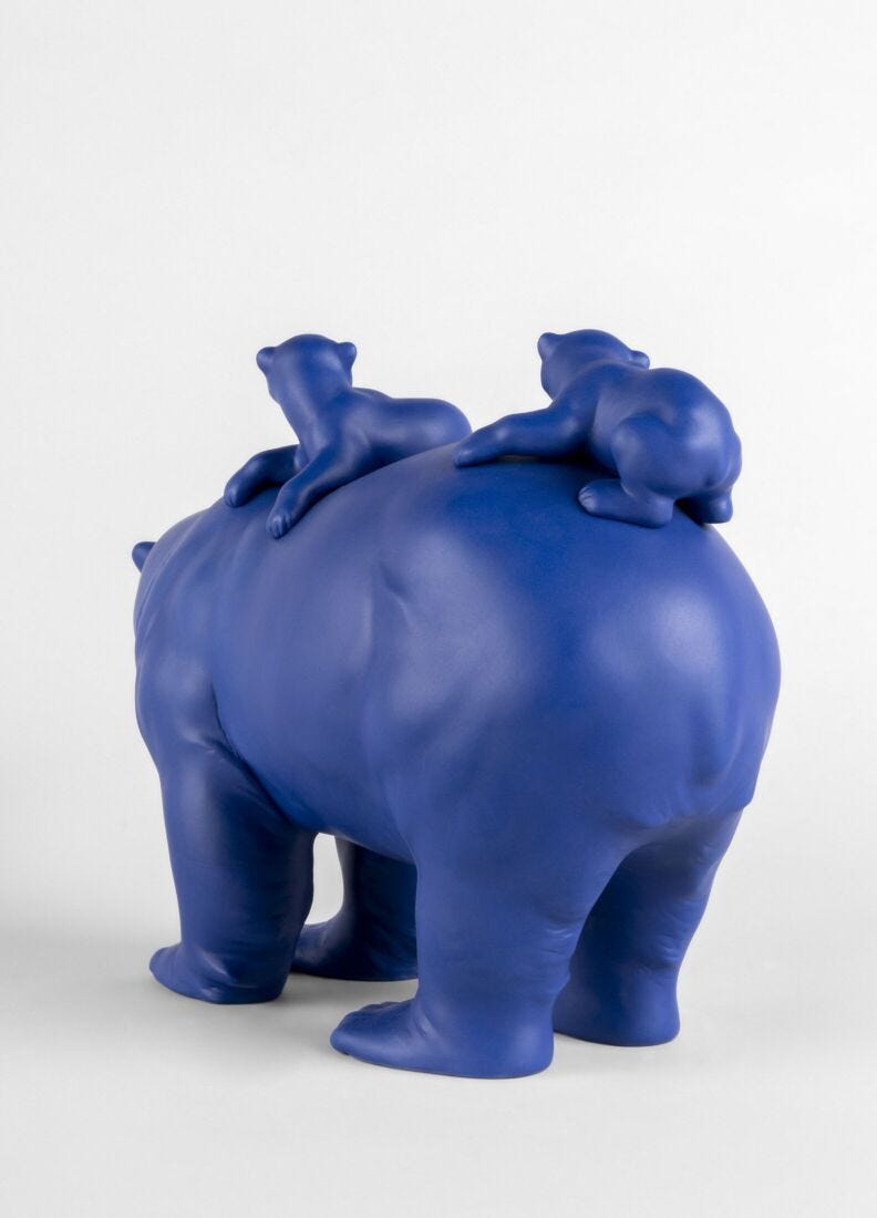 Lladró - Mummy Bear and Babies ( Blue-Gold ) Sculpture - Limited Edition