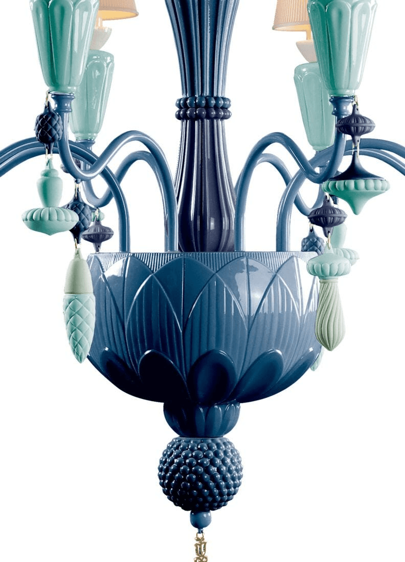 Lladró - Ivy and Seed 8 Lights Chandelier - Ocean featuring intricate porcelain designs and organic shapes.