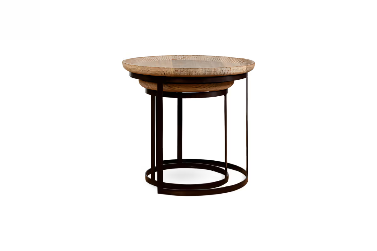 Nkuku - Nisha Carved Reclaimed Wood & Iron Nesting Side Tables - Natural