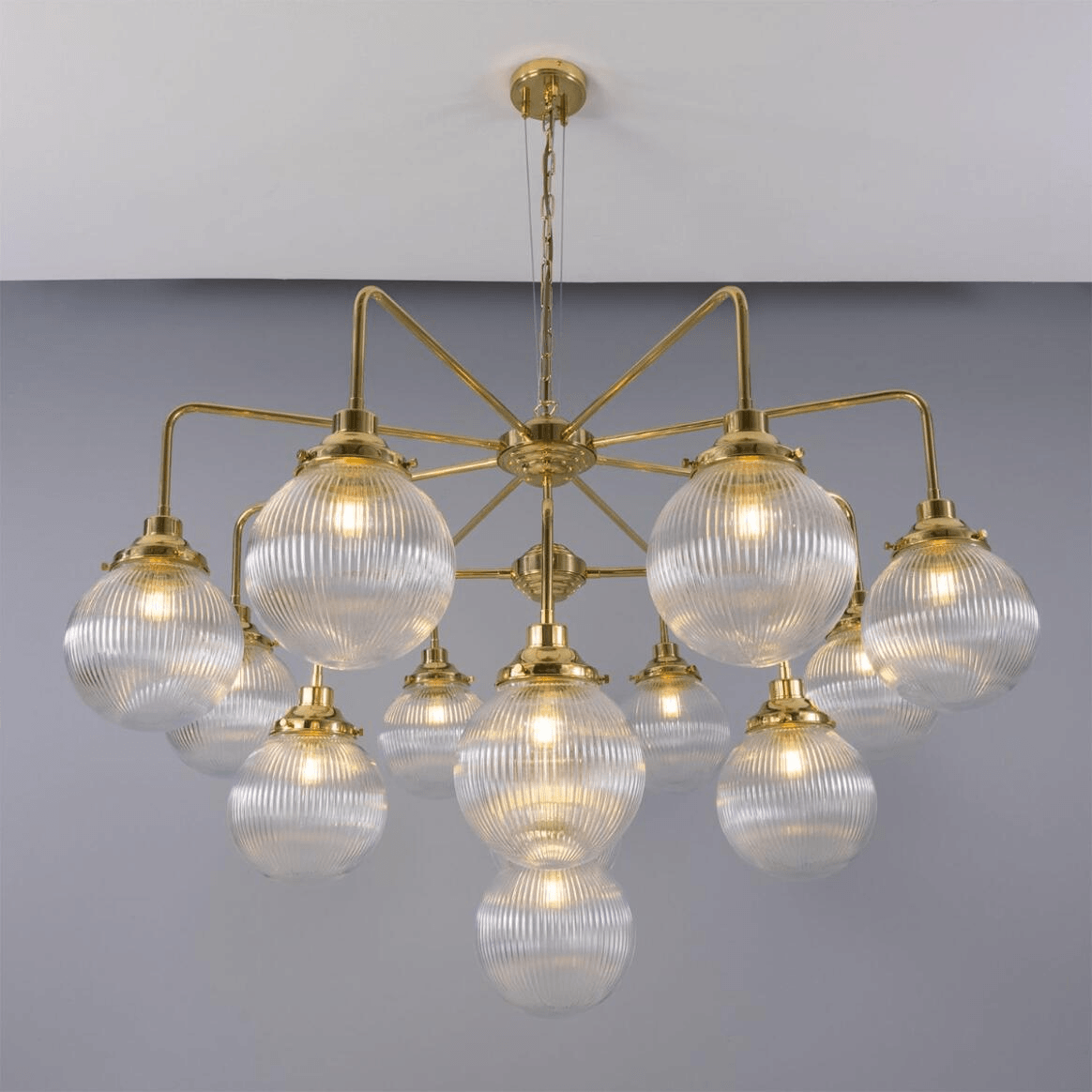 Mullan Genoa 13 Light Prismatic Glass Chandelier 124cm IP20 - Polished Brass Finish