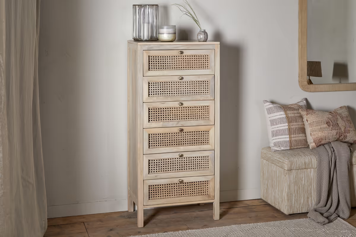 Nkuku - Kanz Mango Wood Tall Boy Chest of Drawers - Natural