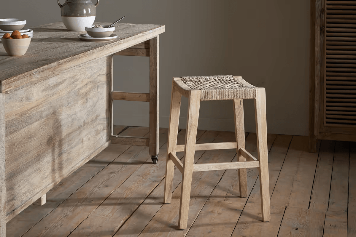 Nkuku - Aamani Mango Wood & Cord Counter Stool - Natural