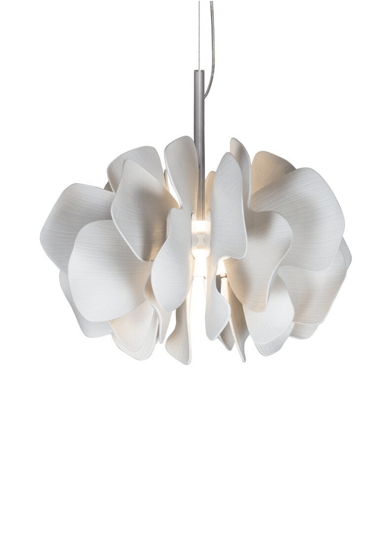 Lladró - Nightbloom Pendant Light - N40 - White, handcrafted porcelain light fixture inspired by nature.