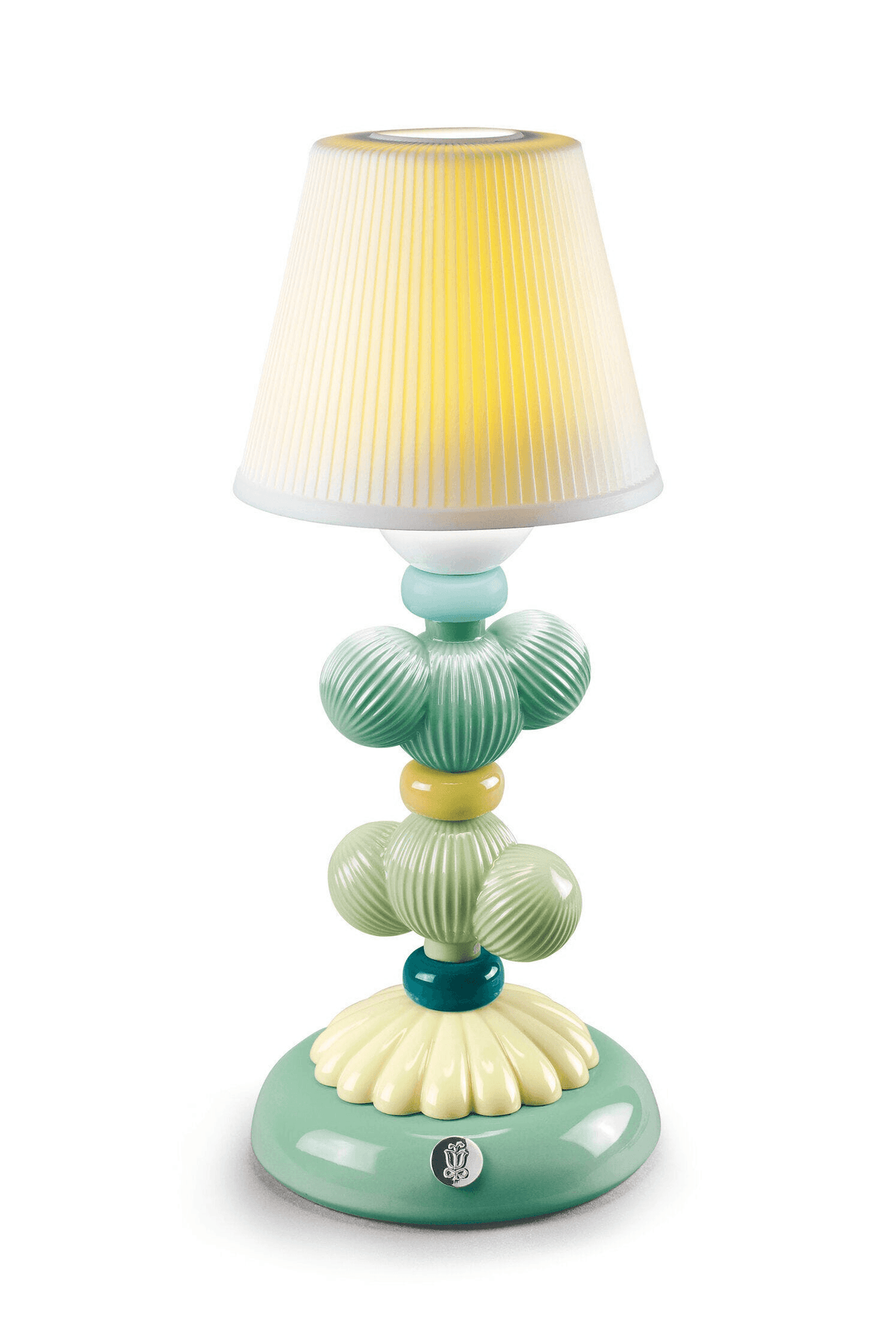 Porcelain Lladro lamp: Lladró - Cactus Firefly Table Lamp - Green with pleated shade.