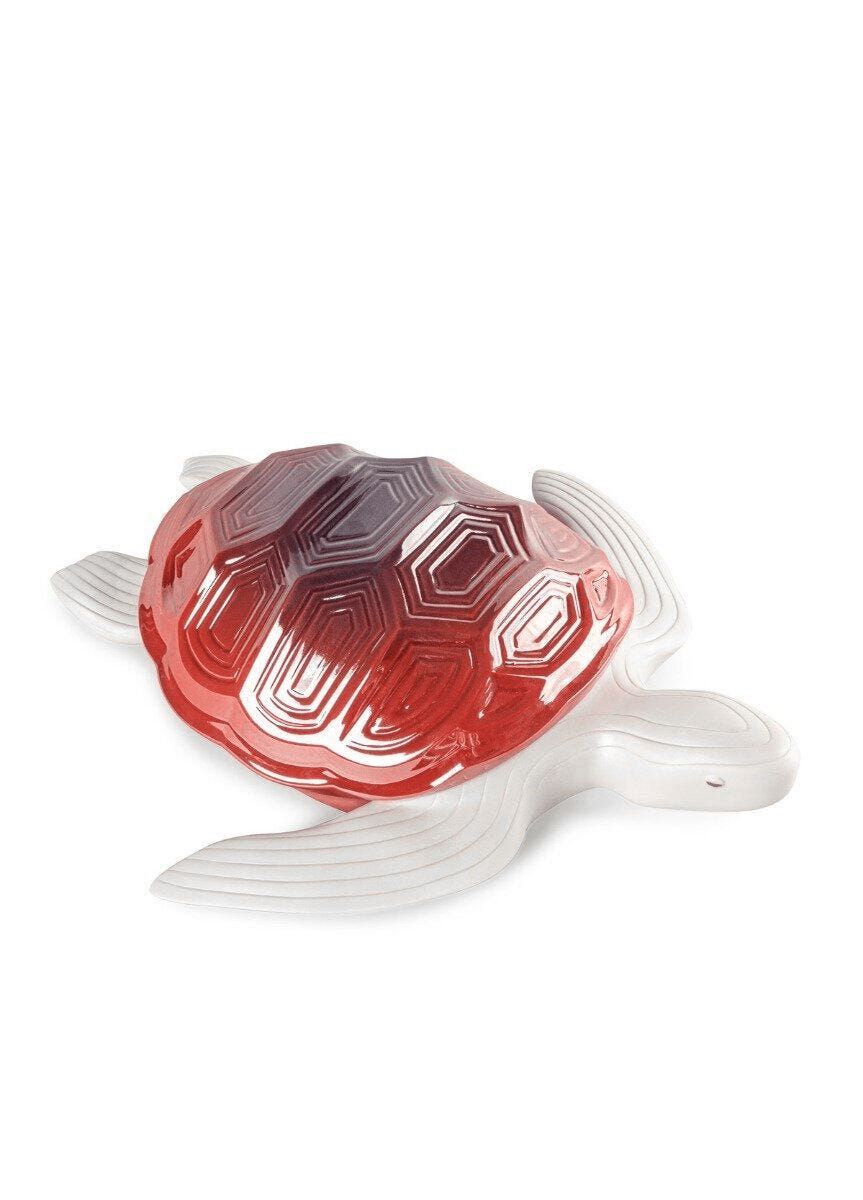 Lladró - Turtle Sculpture in porcelain featuring geometric patterns and intense red decoration.