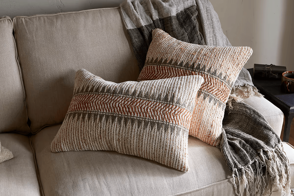 Nkuku - Zairya Jute & Cotton Cushion Cover - Natural & Rust - 50 x 50cm - With Cushion Inner