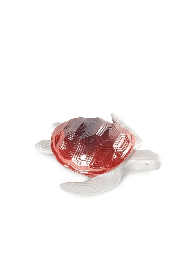 Lladró - Little Turtle Sculpture in porcelain with geometric patterns and red decoration.