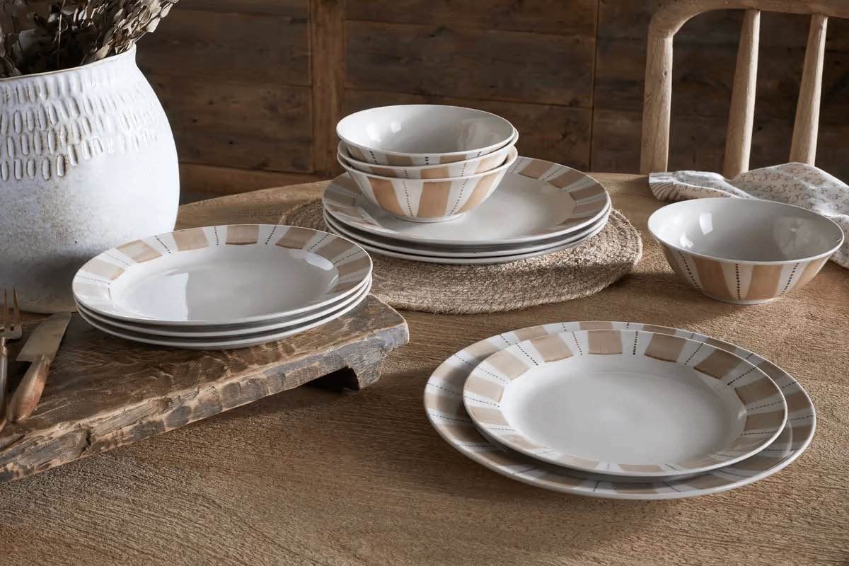 Nkuku - Patthar Dinnerware Set - Cream & Clay - Set of 12