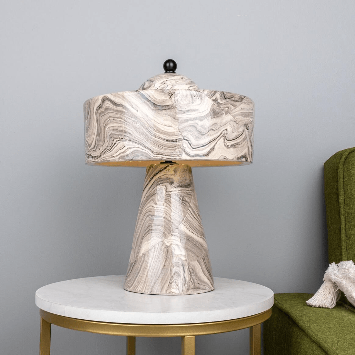 Mullan Seville Marbled Ceramic Mid-Century Modern Table Lamp - Powder Coated Matte Black Finish